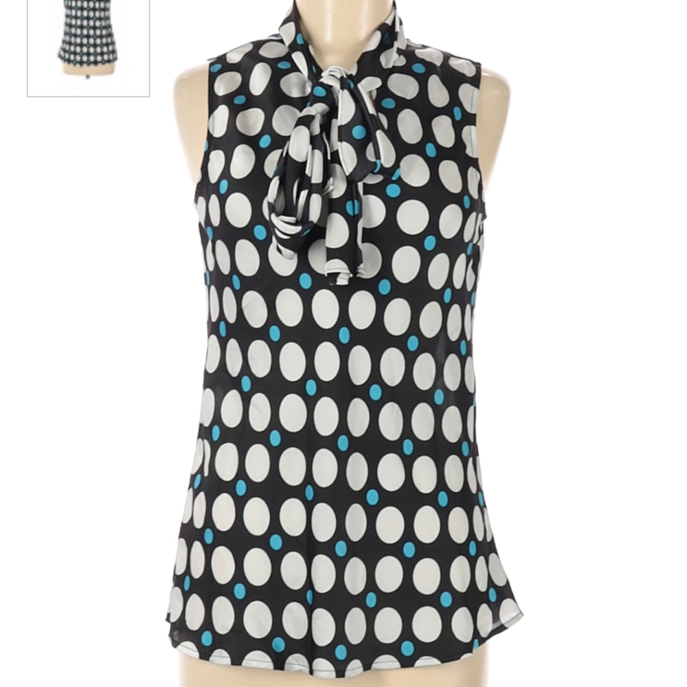 Nine West Black/white/blue polka dot blouse - Women's xs